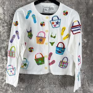 Michael Simon Lite Size M Embroidered Beach Floral Vacation Cardigan Sweater